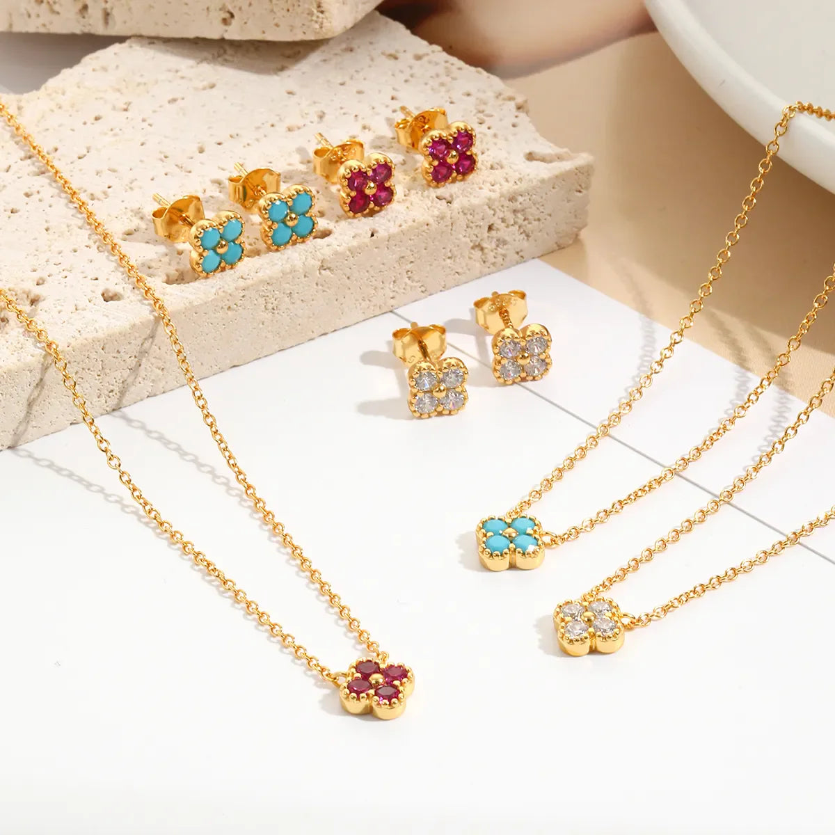 Gold Turquoise Clover Necklace