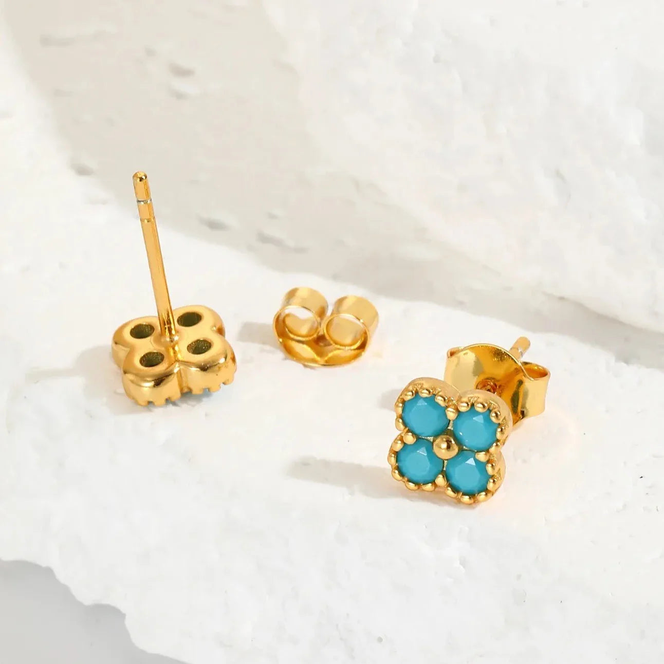 Gold Turquoise Clover Earrings