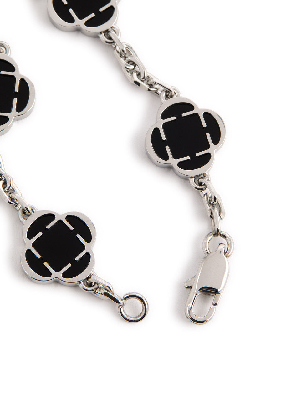 Silver Onyx Clover Bracelet
