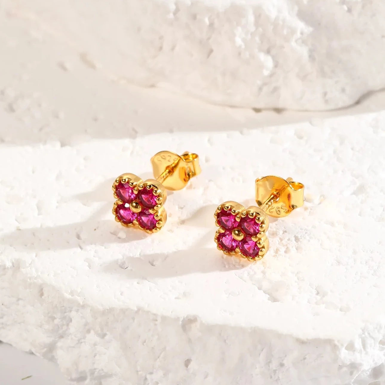 Gold Ruby Clover Necklace