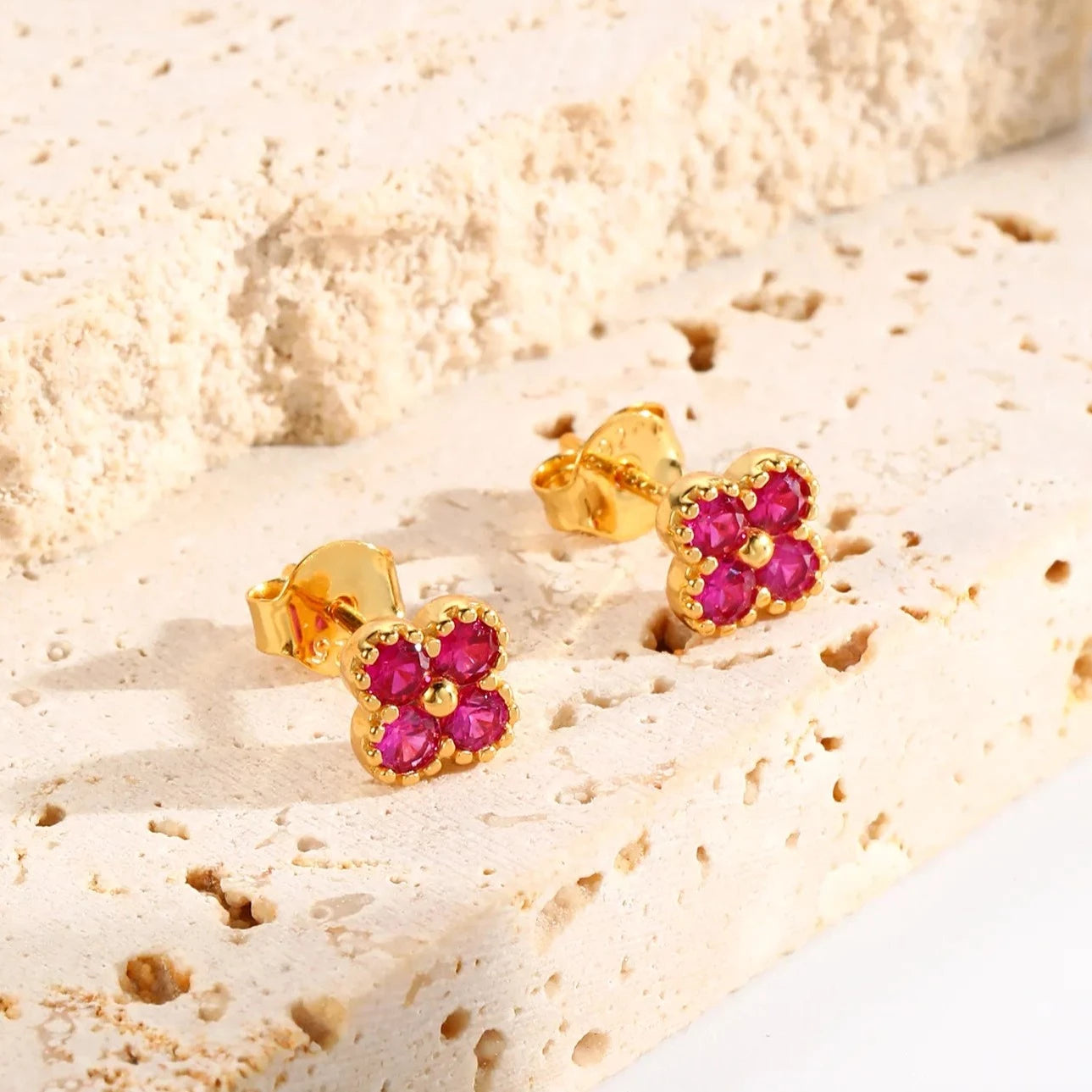 Gold Ruby Clover Necklace