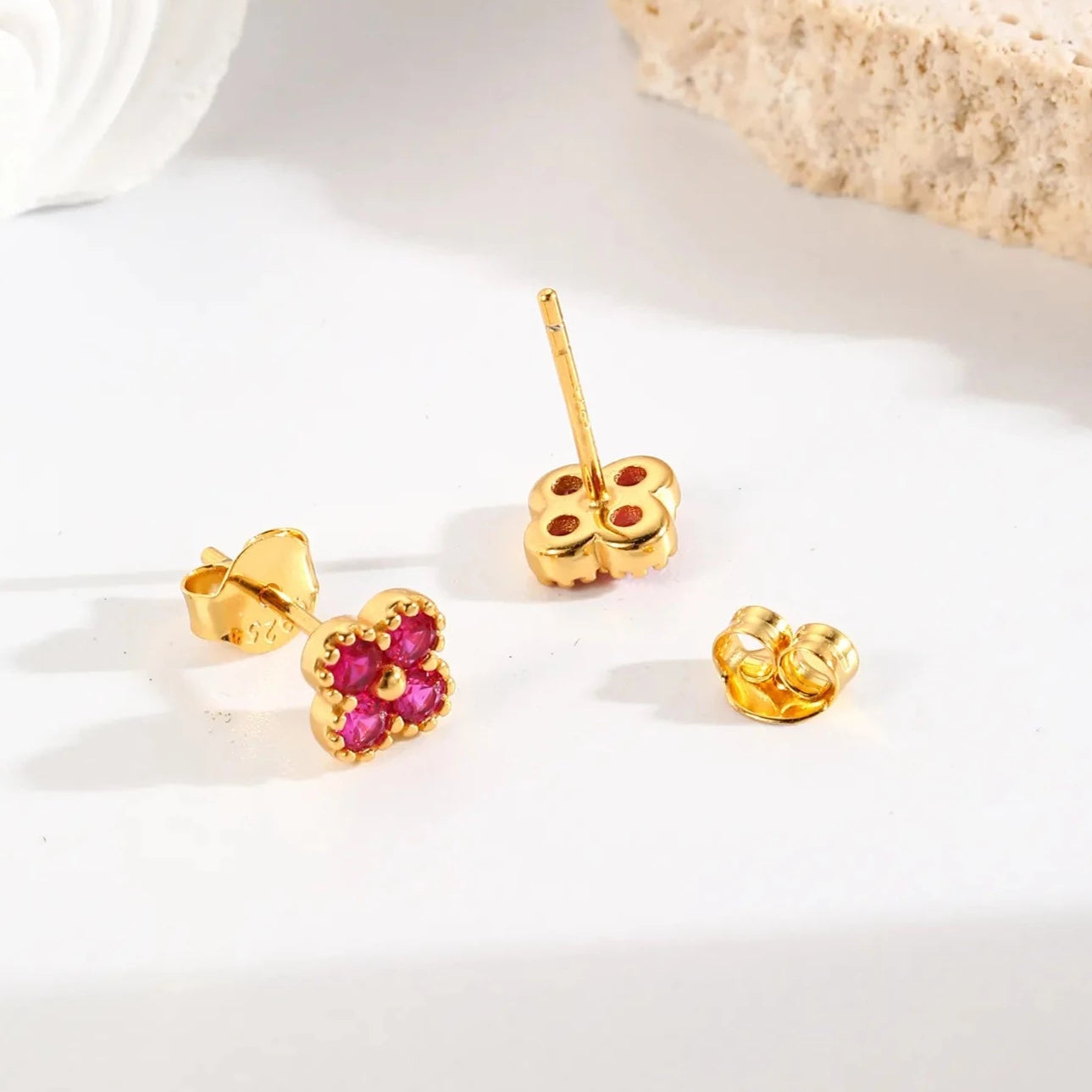 Gold Ruby Clover Necklace