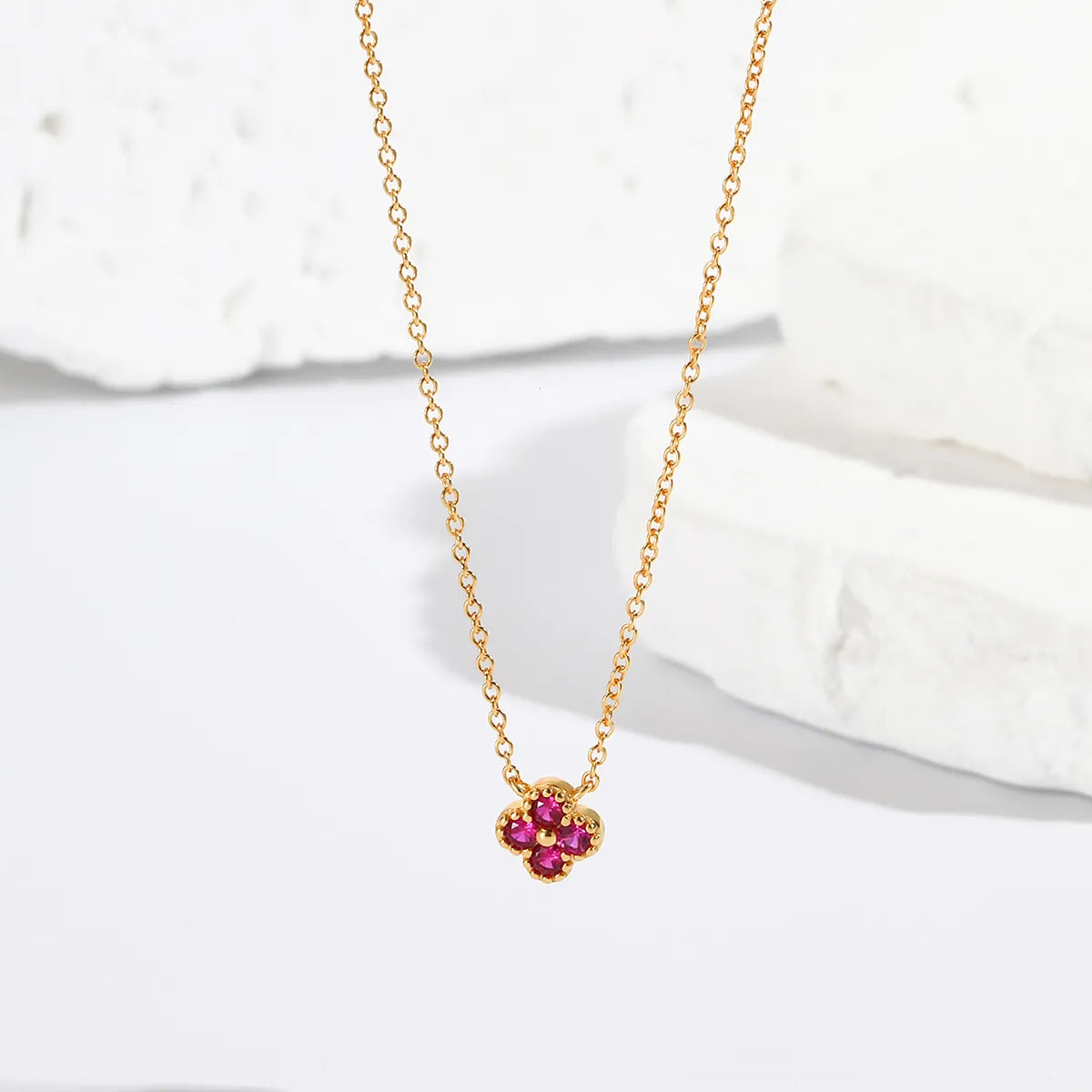 Gold Ruby Clover Necklace