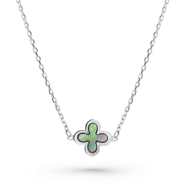 Silver Green Mother Of Pearl Clover Necklace