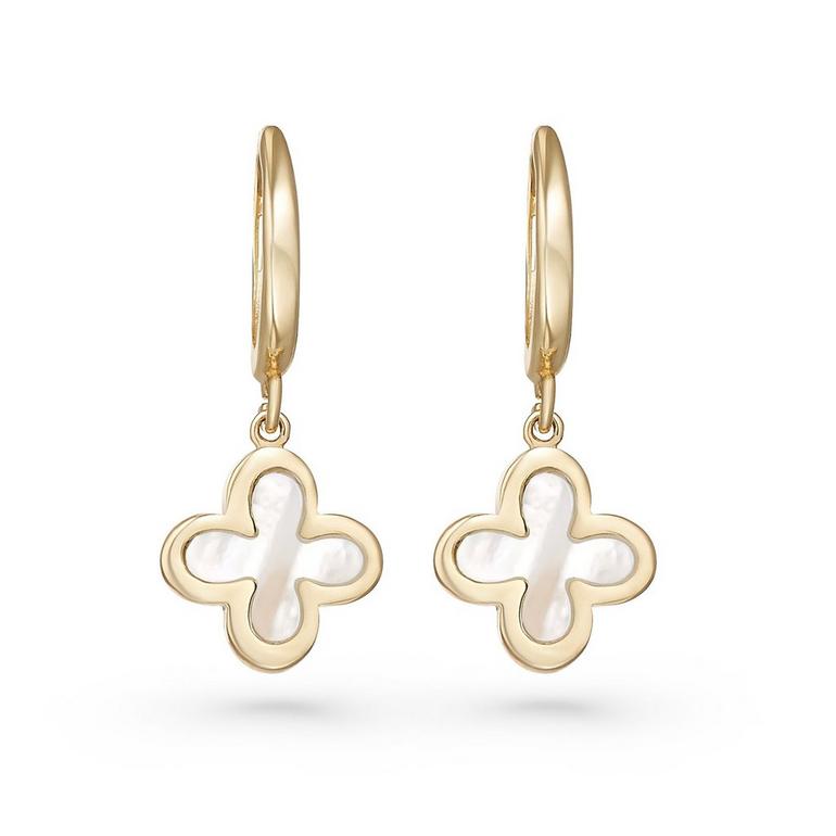 Gold Mother Of Pearl Clover Earrings