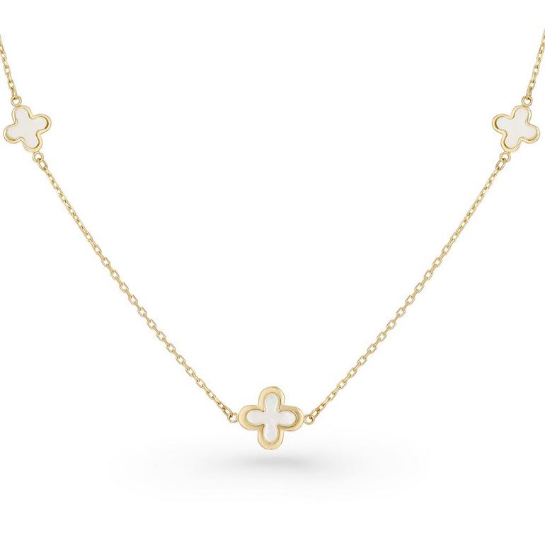 Gold Mother Of Pearl Five Clover Necklace