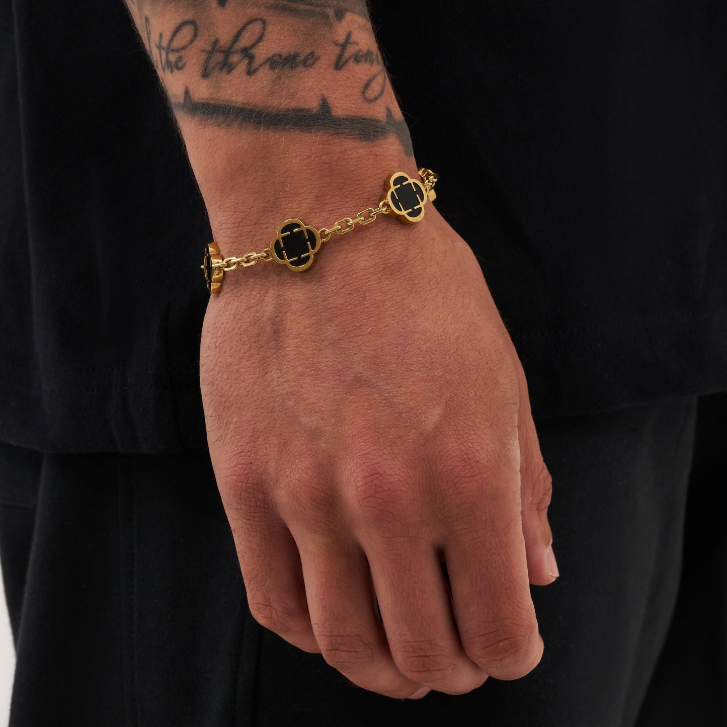 Silver Onyx Clover Bracelet