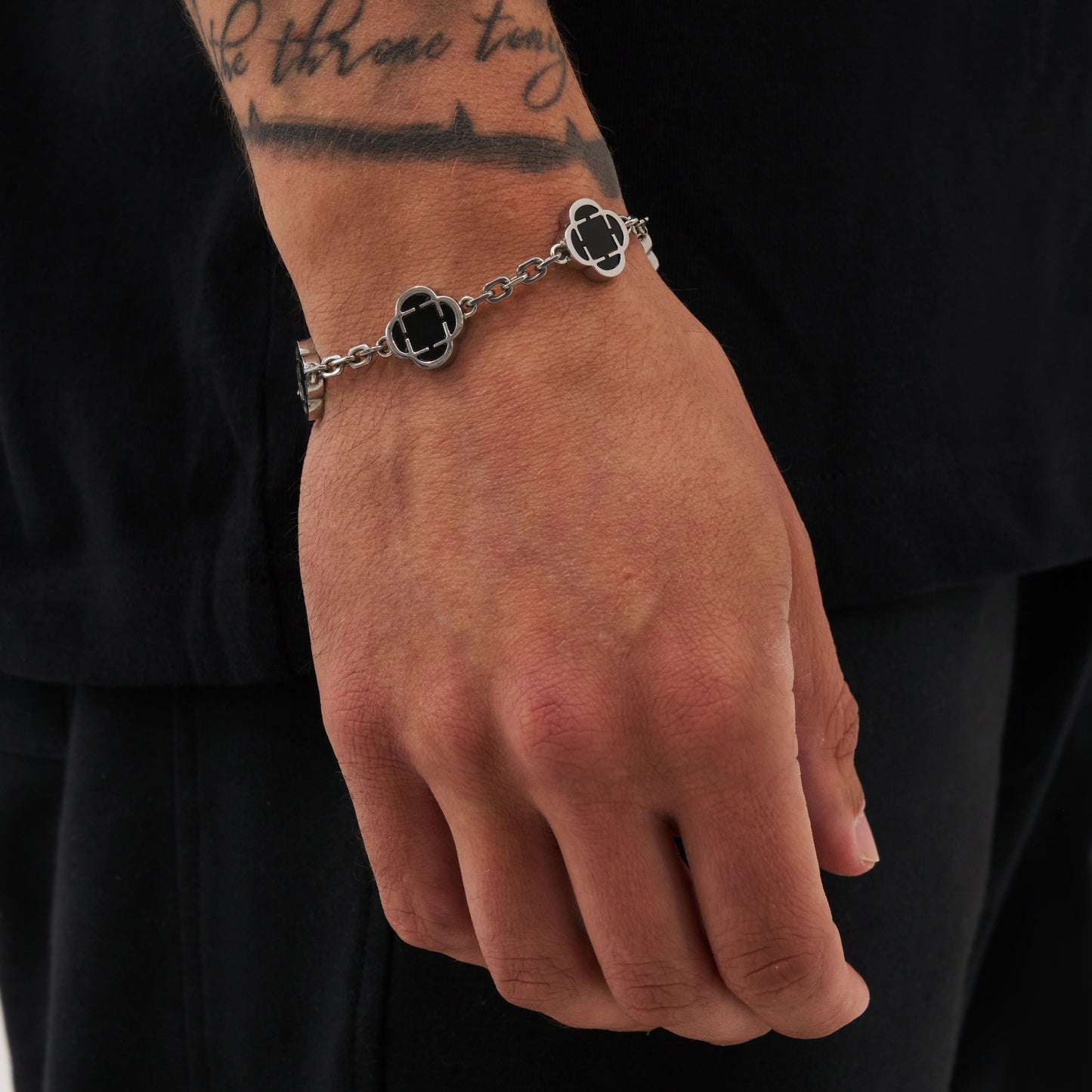 Silver Onyx Clover Bracelet