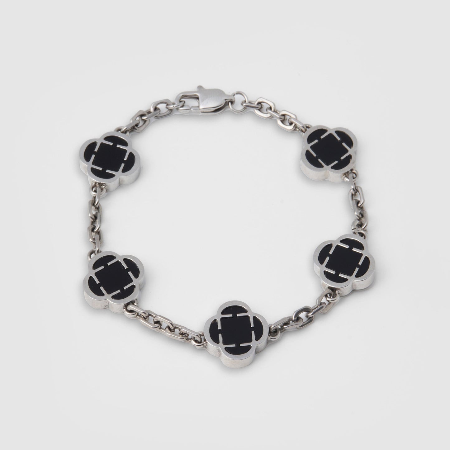 Silver Onyx Clover Bracelet