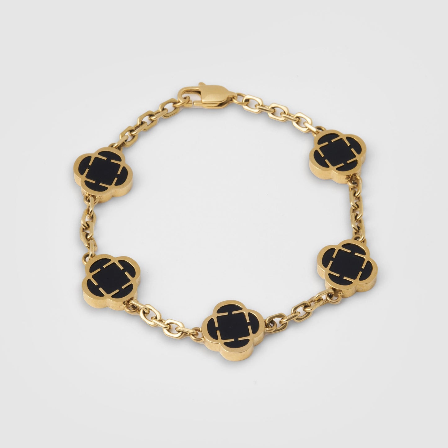 Silver Onyx Clover Bracelet