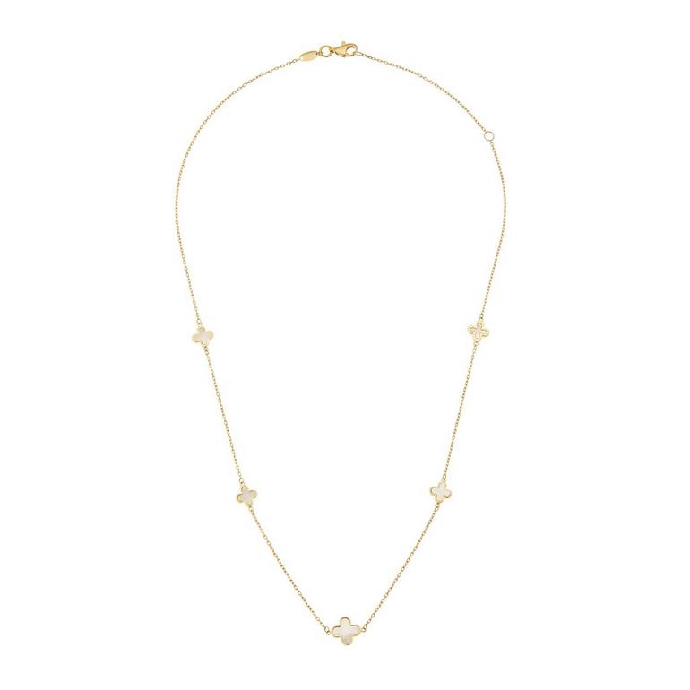 Gold Mother Of Pearl Five Clover Necklace