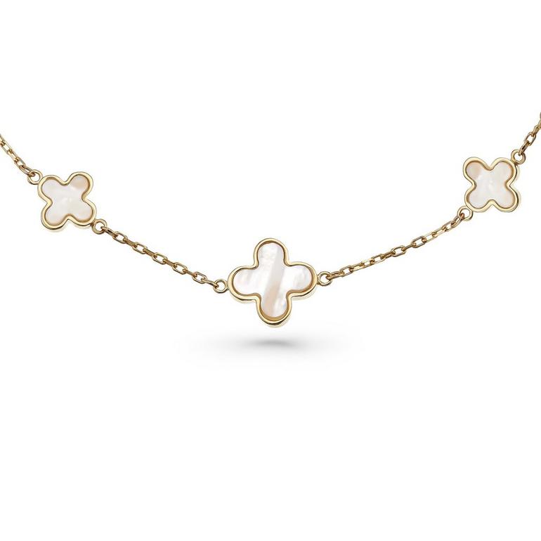 Gold Mother of Pearl Six Clover Bracelet