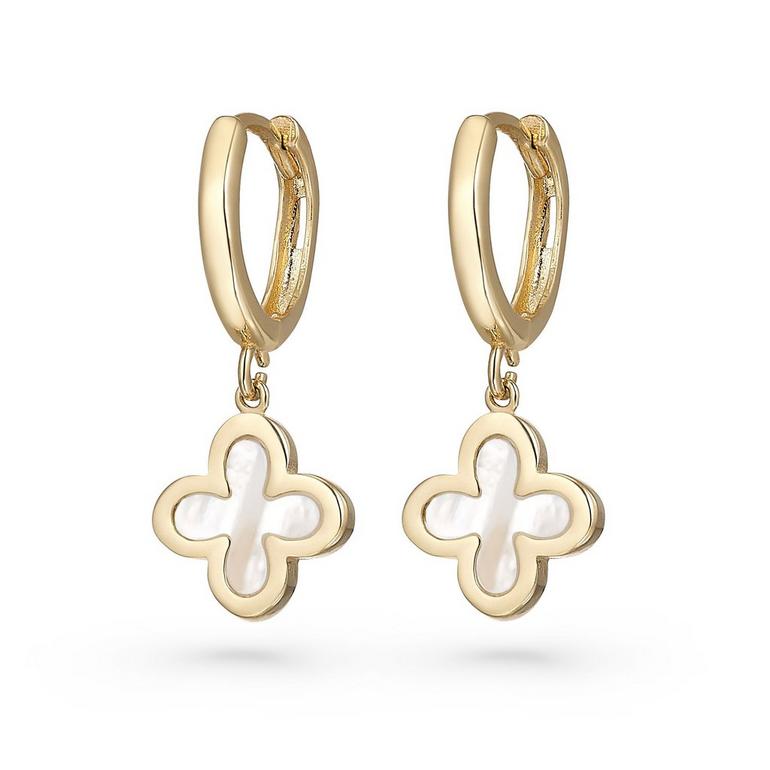 Gold Mother Of Pearl Clover Earrings