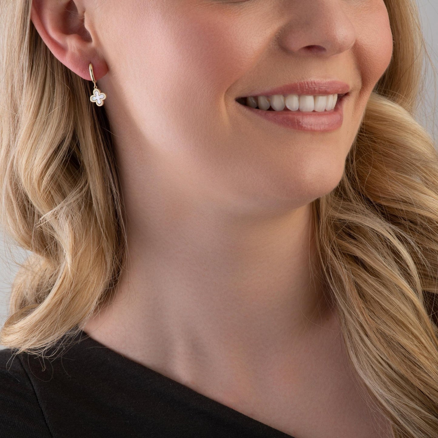 Gold Mother Of Pearl Clover Earrings