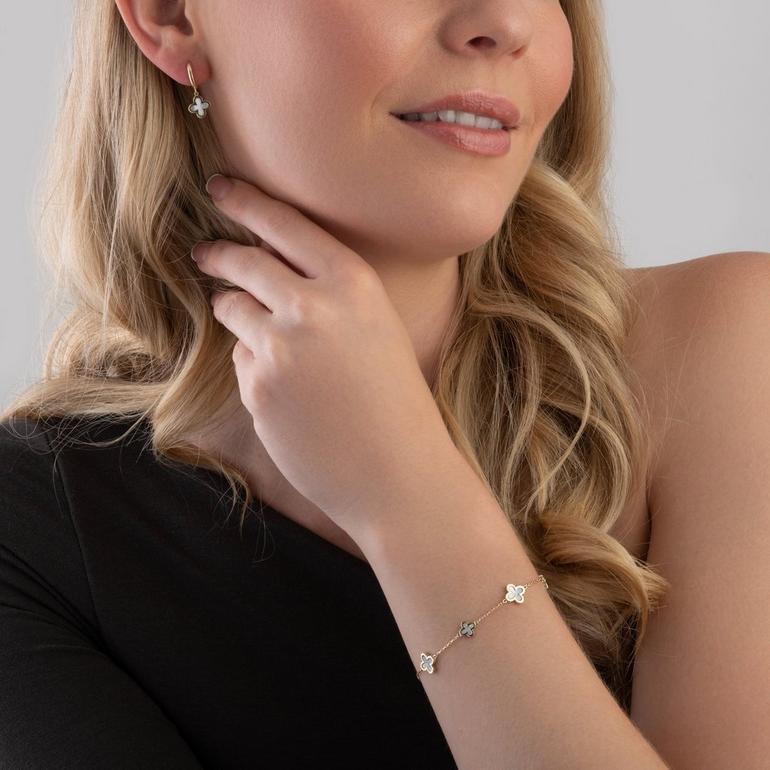 Gold Mother Of Pearl Clover Earrings
