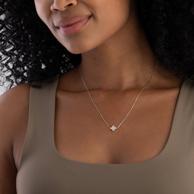 Gold Mother Of Pearl Clover Necklace