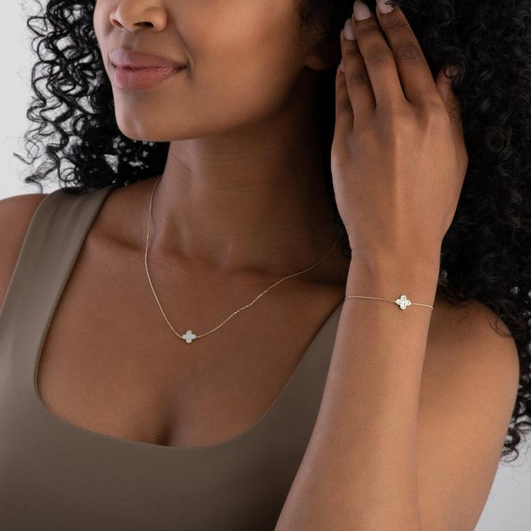 Gold Mother Of Pearl Clover Necklace