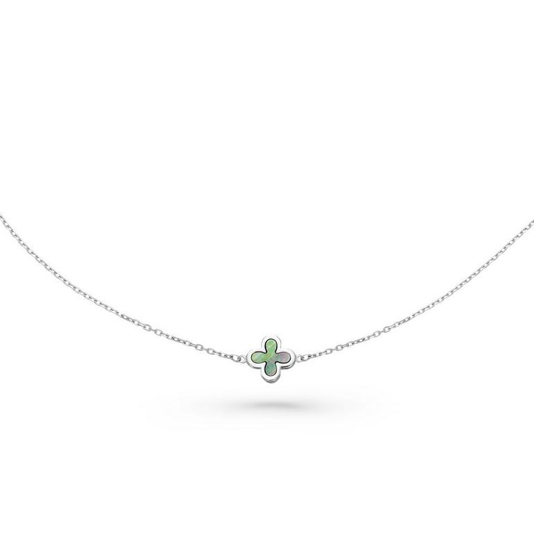 Silver Green Mother of Pearl Single Clover Bracelet