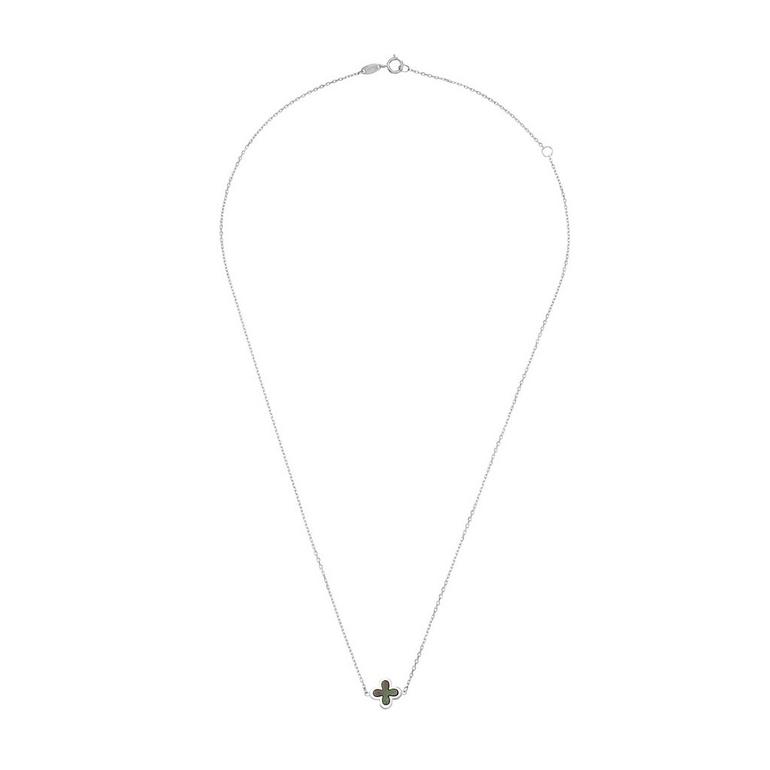 Silver Green Mother Of Pearl Clover Necklace