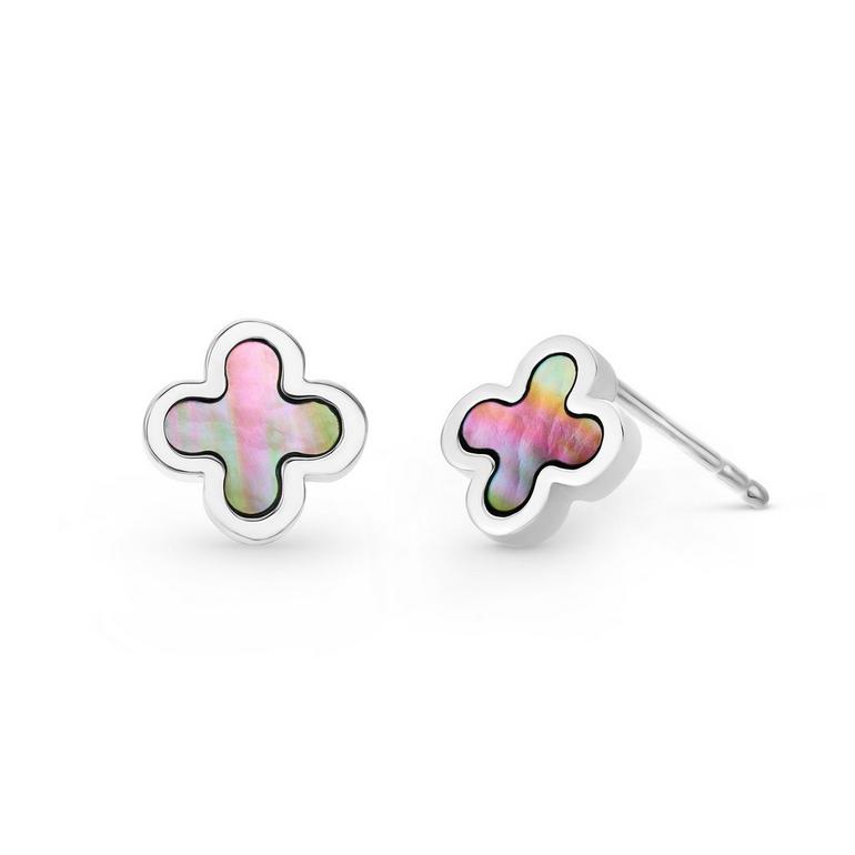 Silver Mother Of Pearl Clover Earrings
