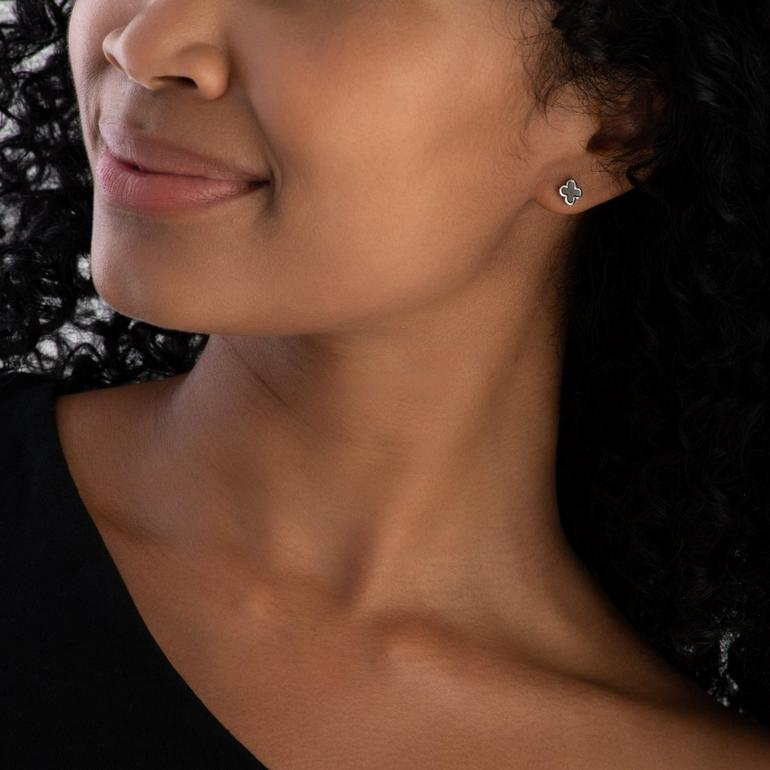 Silver Mother Of Pearl Clover Earrings
