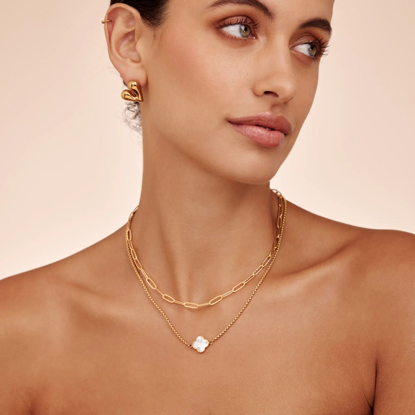 Gold Mother Of Pearl Clover Minimalist Necklace
