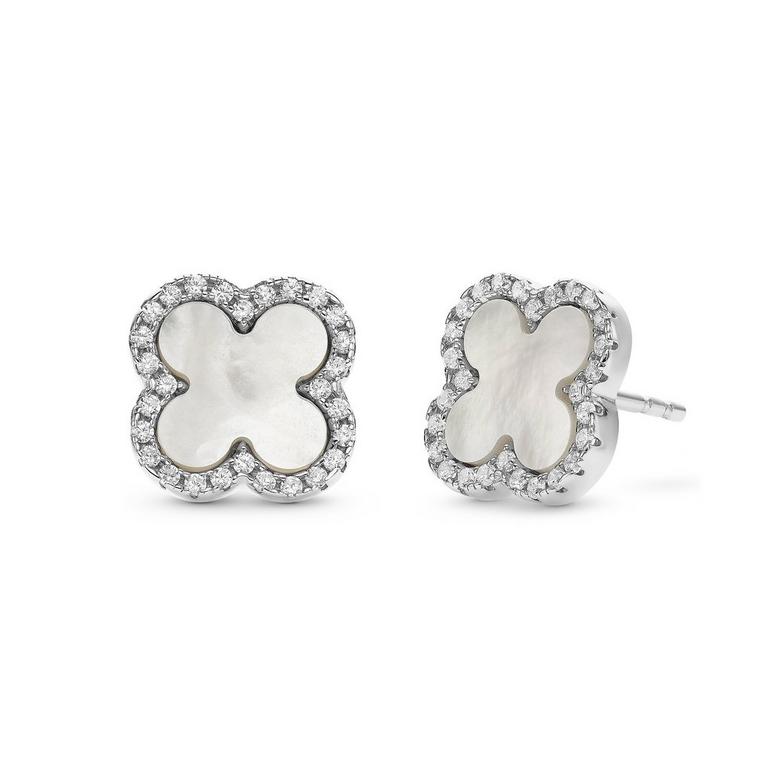 Silver Mother Of Pearl Clover Earrings