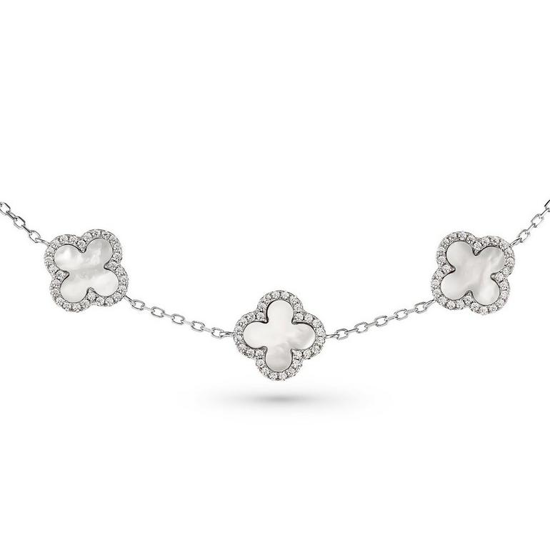 Silver Mother of Pearl Clover Bracelet