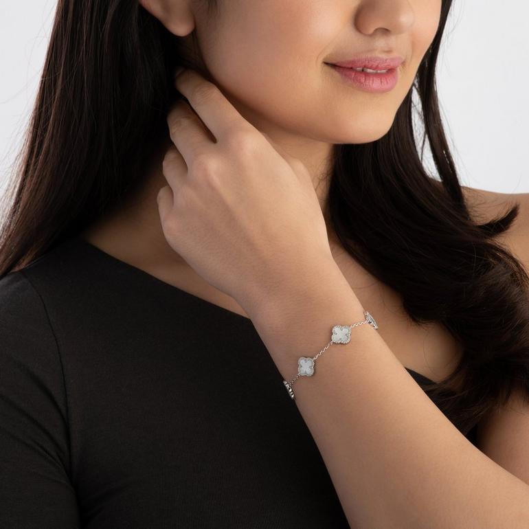 Silver Mother of Pearl Clover Bracelet