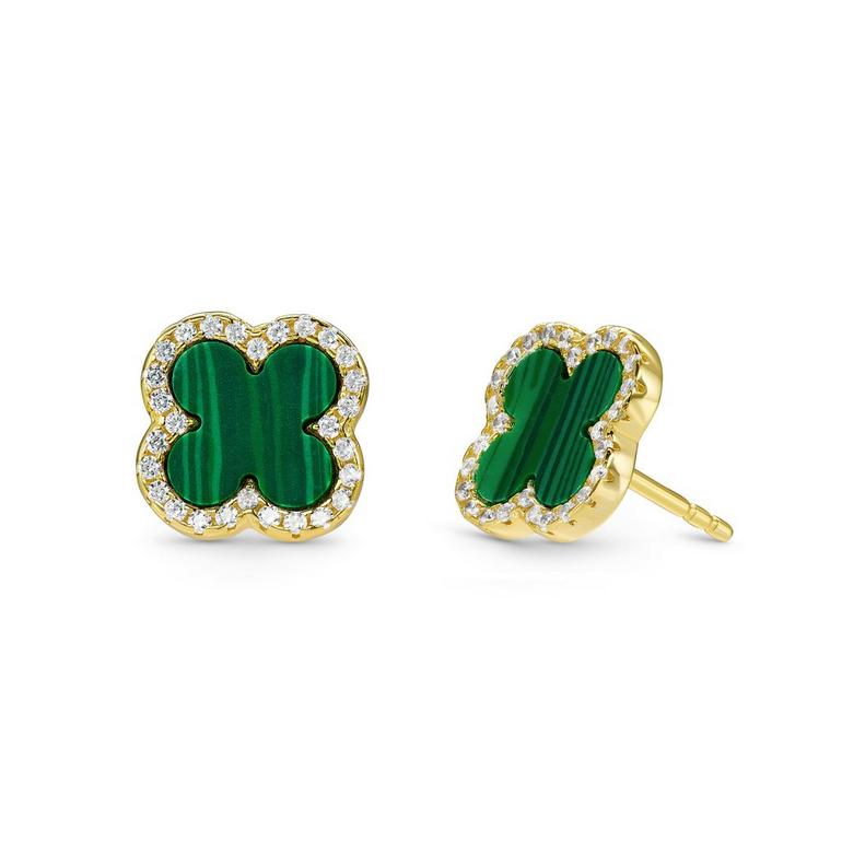 Gold Malachite Clover Earrings