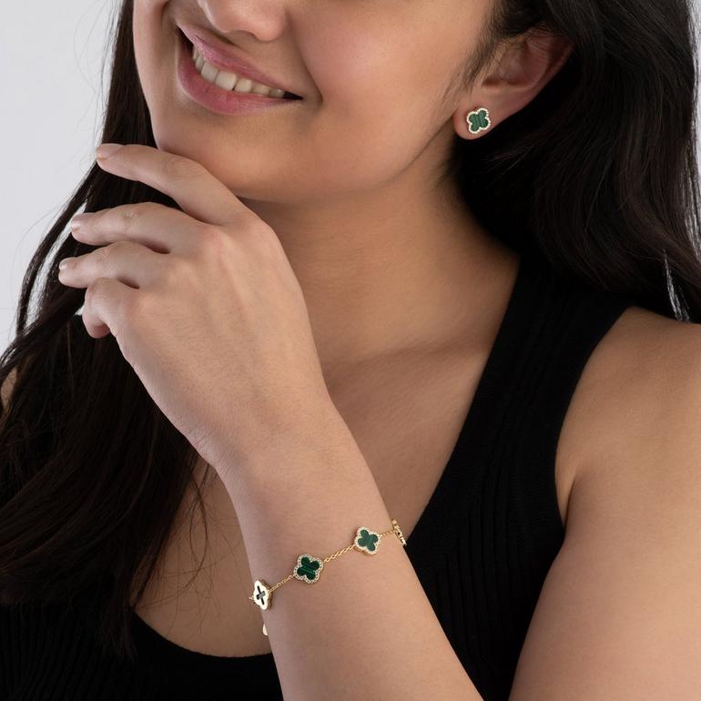 Gold Malachite Clover Earrings