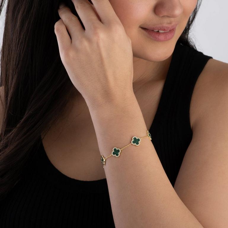 Gold Malachite Clover Bracelet