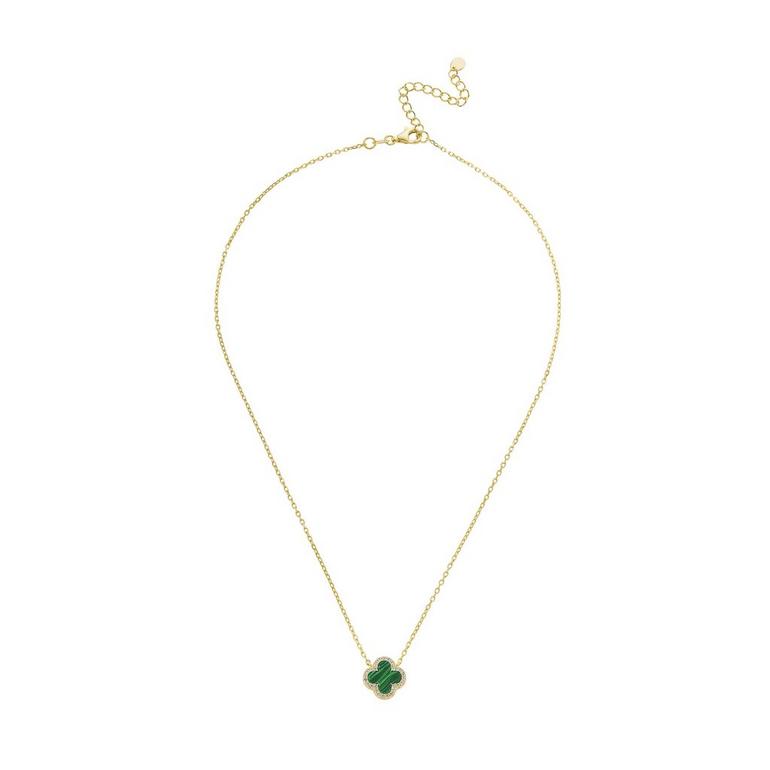 Gold Malachite Clover Necklace
