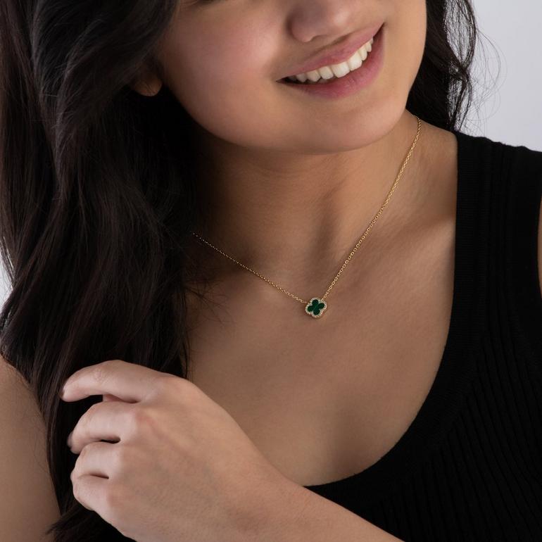 Gold Malachite Clover Necklace