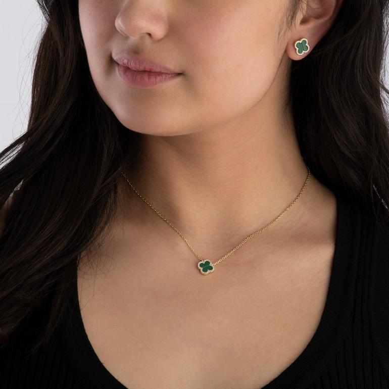 Gold Malachite Clover Necklace