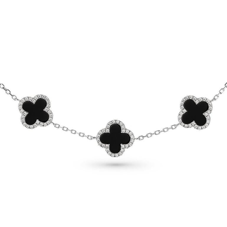 Silver Onyx Clover Bracelet