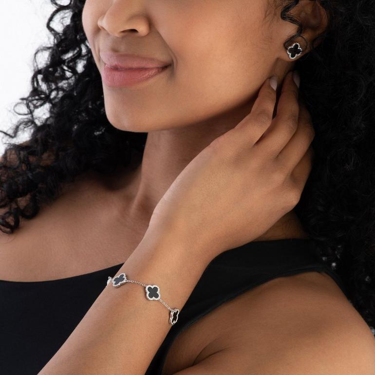 Silver Onyx Clover Bracelet