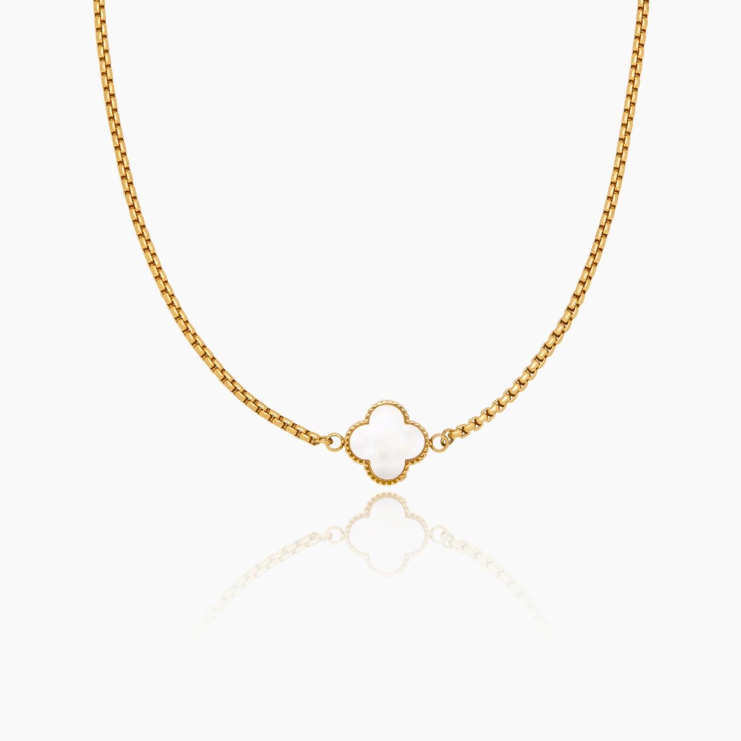 Gold Mother Of Pearl Clover Minimalist Necklace