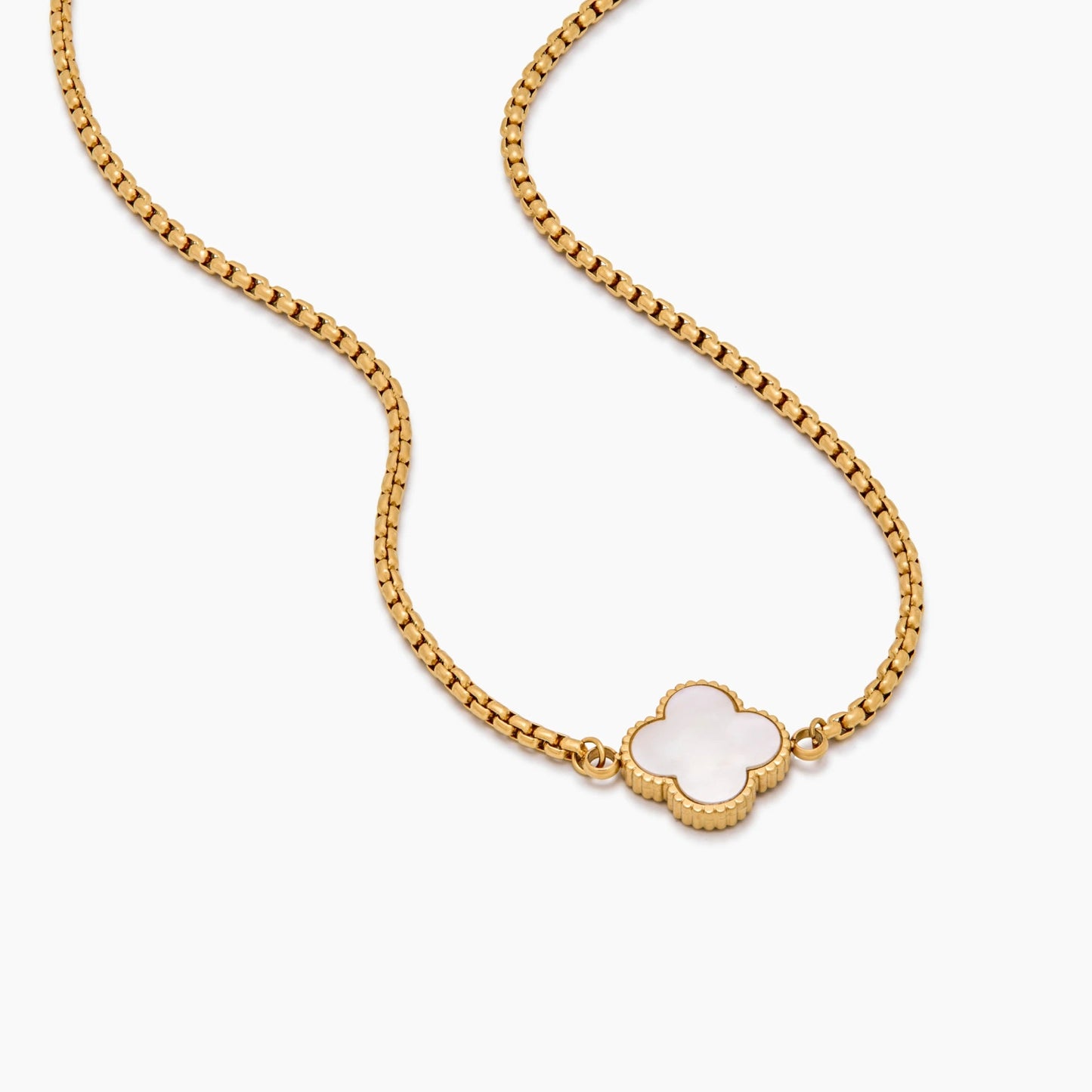 Gold Mother Of Pearl Clover Minimalist Necklace