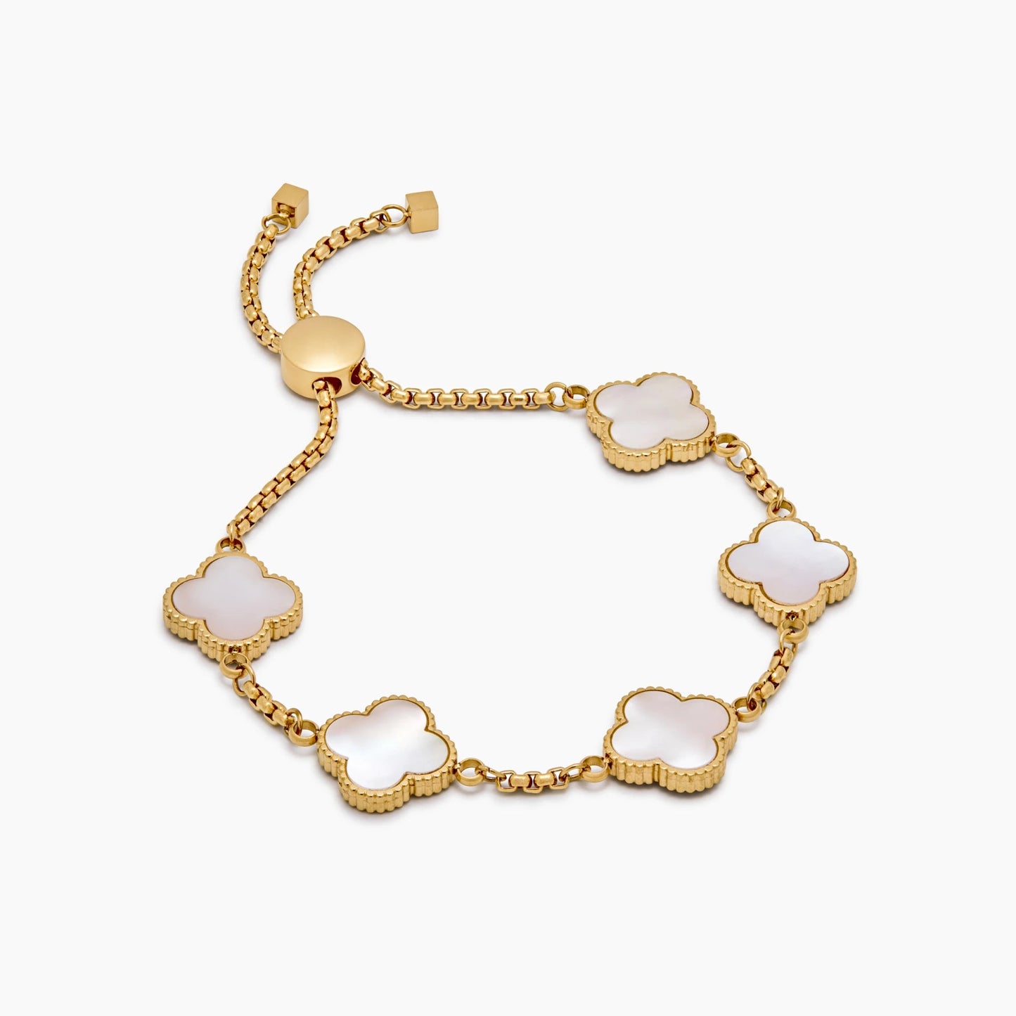 Gold Mother of Pearl Clover Minimalist Bracelet