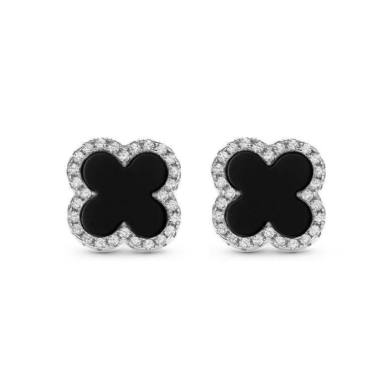 Silver Onyx Clover Earrings