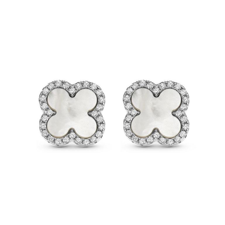 Silver Mother Of Pearl Clover Earrings