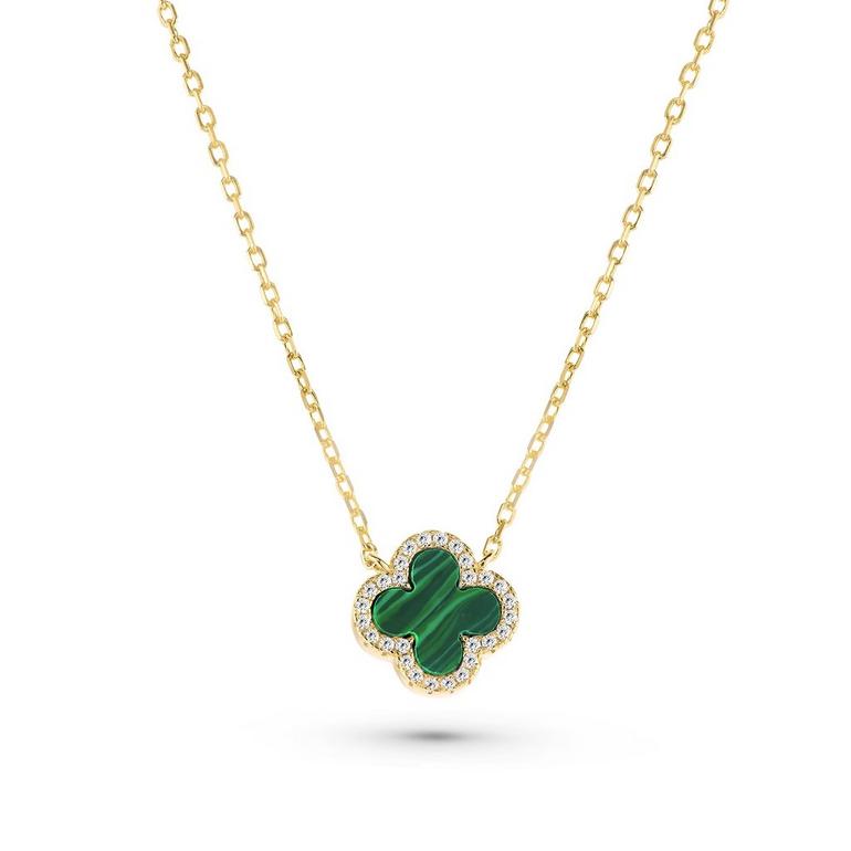 Gold Malachite Clover Necklace