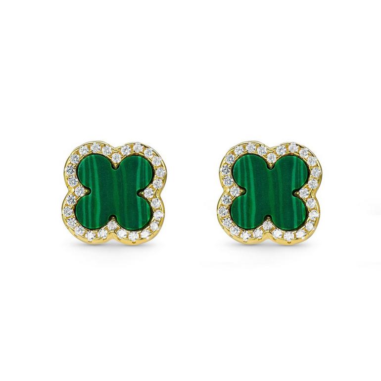 Gold Malachite Clover Earrings