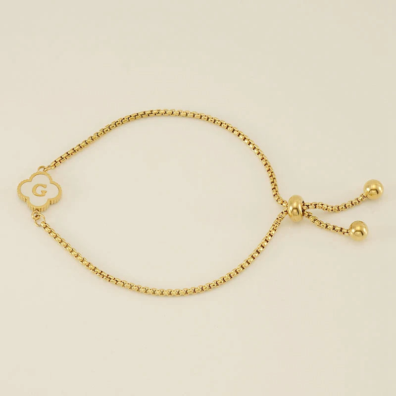 Gold Mother Of Pearl Clover Minimalist Initial Bracelet