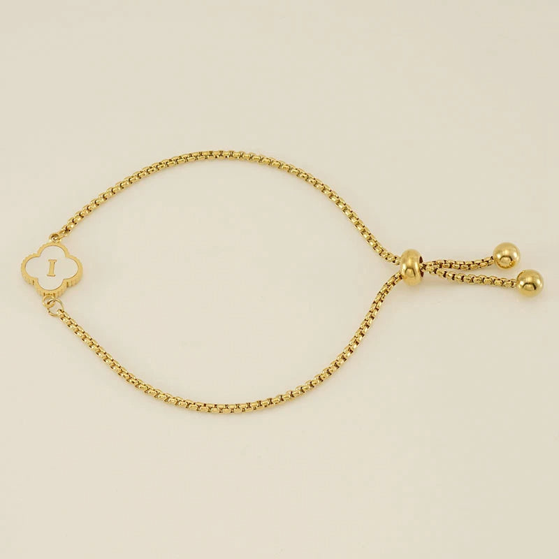 Gold Mother Of Pearl Clover Minimalist Initial Bracelet