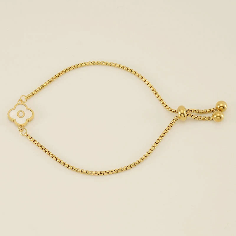 Gold Mother Of Pearl Clover Minimalist Initial Bracelet