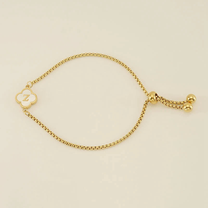 Gold Mother Of Pearl Clover Minimalist Initial Bracelet