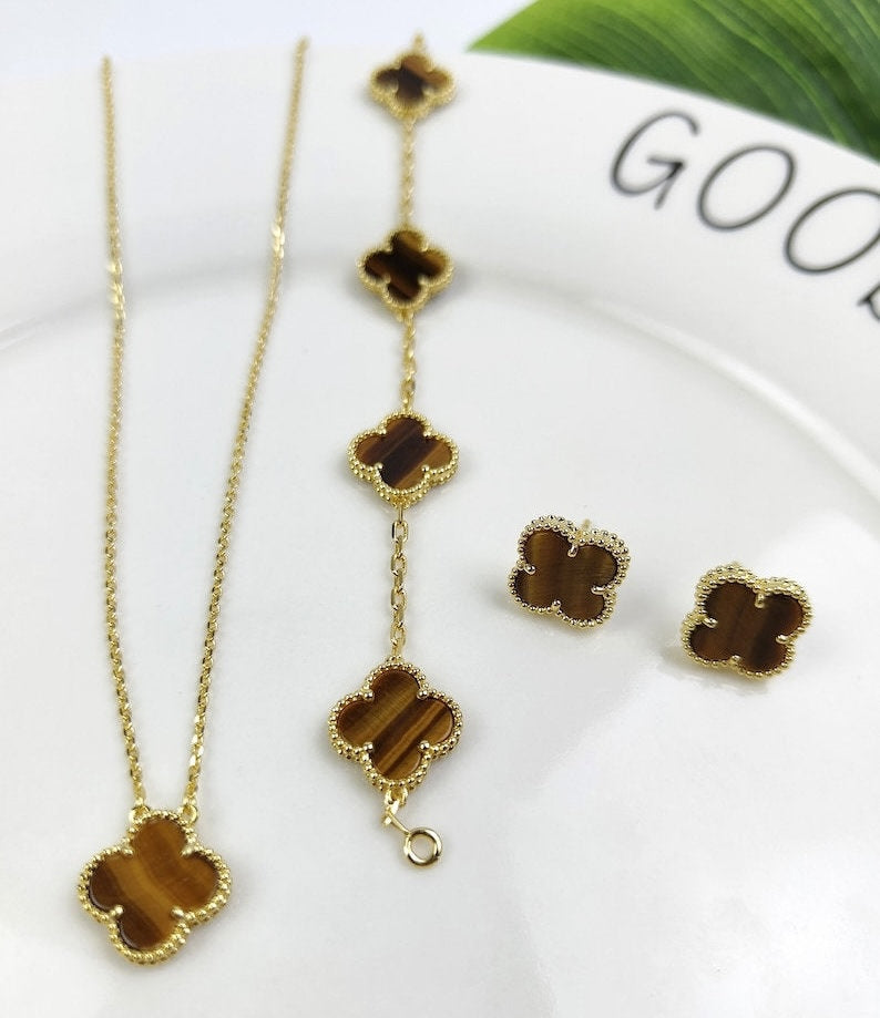 Four Leaf Clover Jewelry Set 18K Gold / Silver