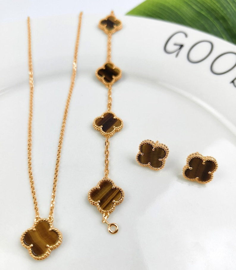 Four Leaf Clover Jewelry Set 18K Gold / Silver